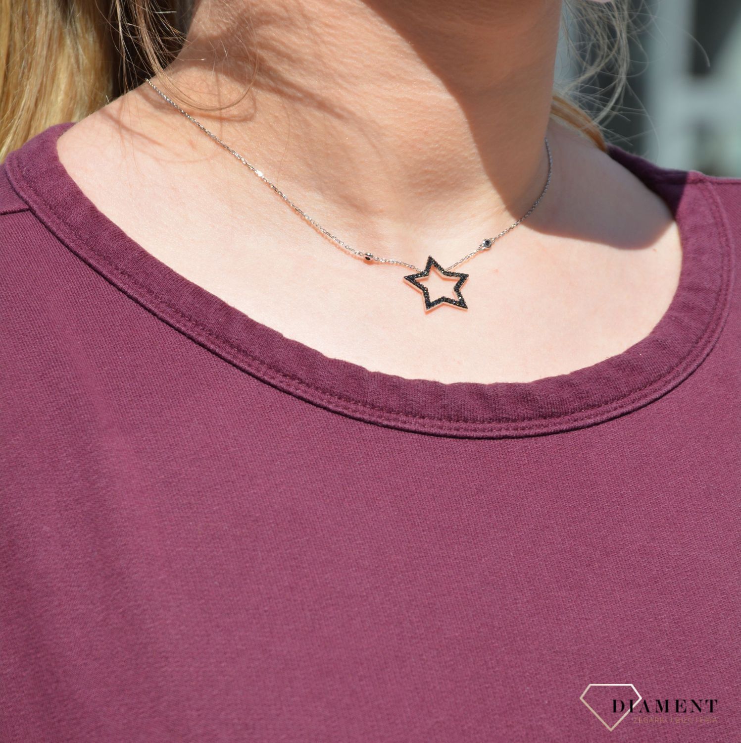 Celebrytka srebrna gwiazdka z czarną cyrkonią Dall'Acqua N YB 251 070..jpg